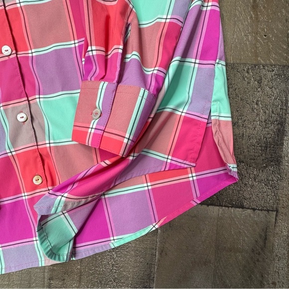 Foxcroft Pink and Green Button Down Shirt size 8 - Picture 3 of 13